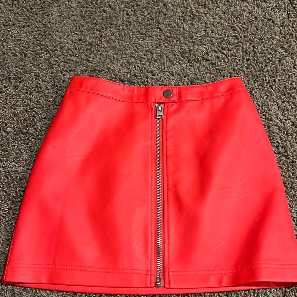 Topshop zip front faux leather mini skirt